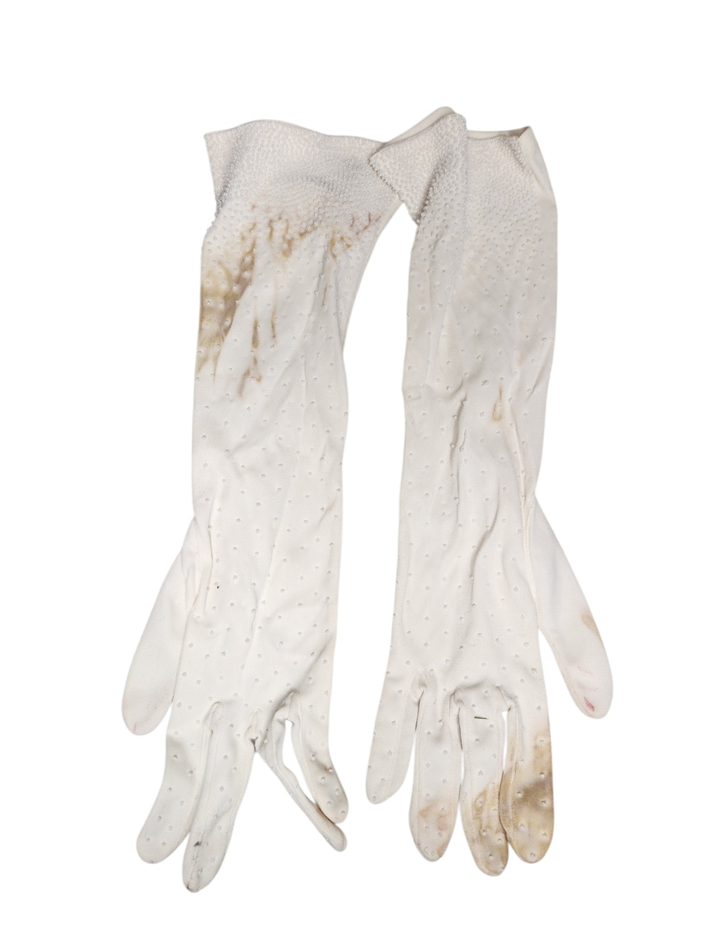 Vintage 1950s 1960s Ivory Pearl Beaded Long Bridal Formal Gloves White